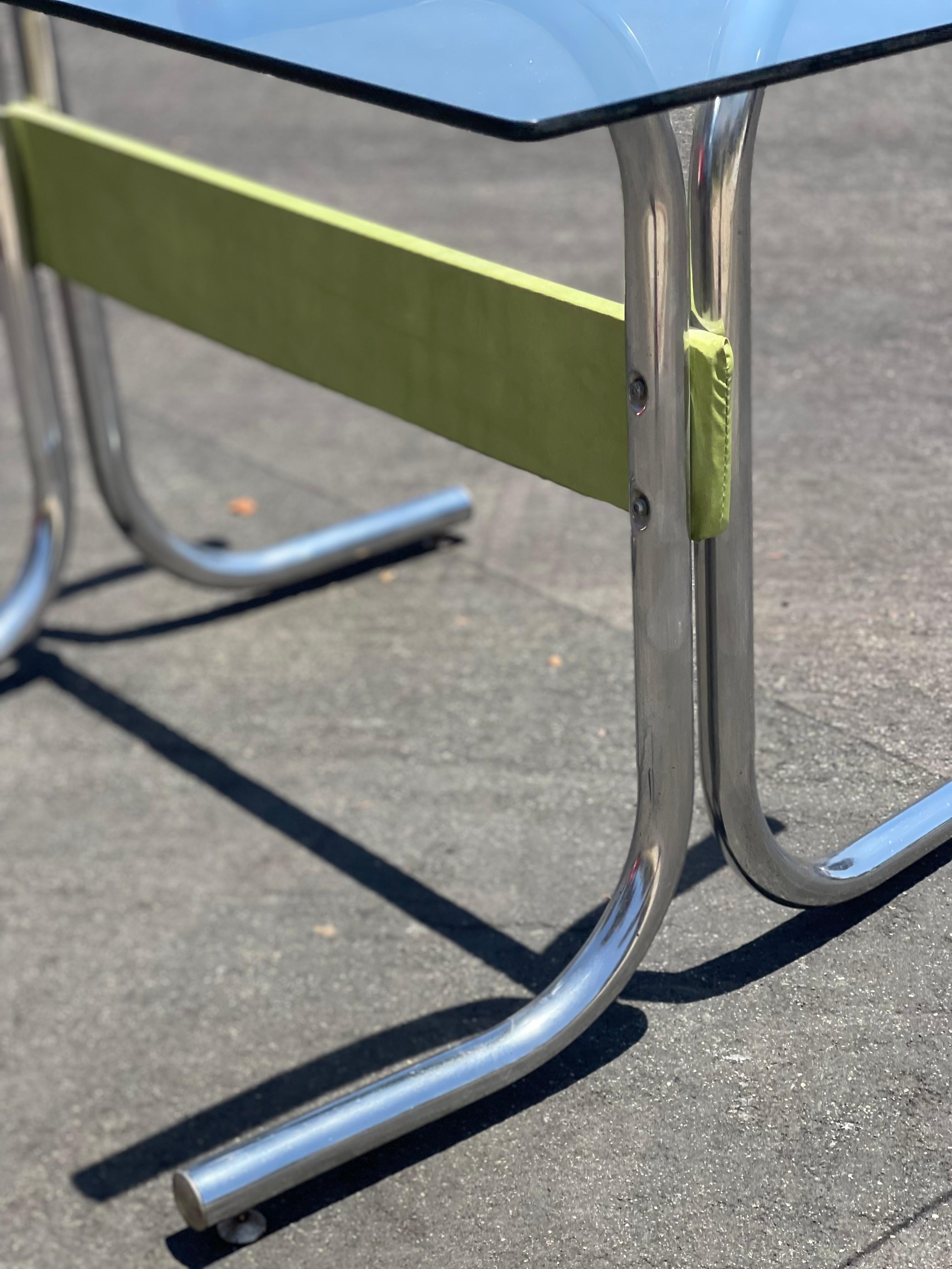 Vintage 1970s Pastel Lime and Chrome Tubular Dining Set 5