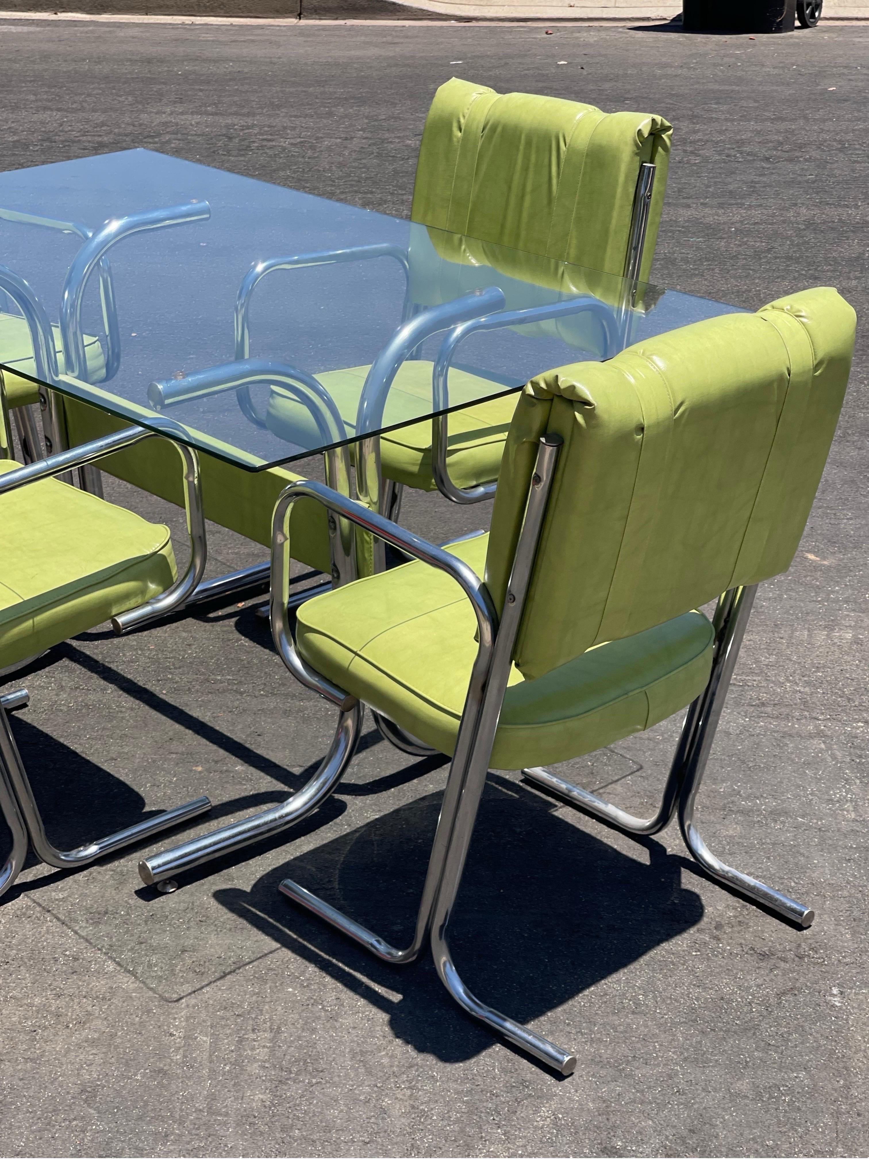 Vintage 1970s Pastel Lime and Chrome Tubular Dining Set In Good Condition In Los Angeles, CA