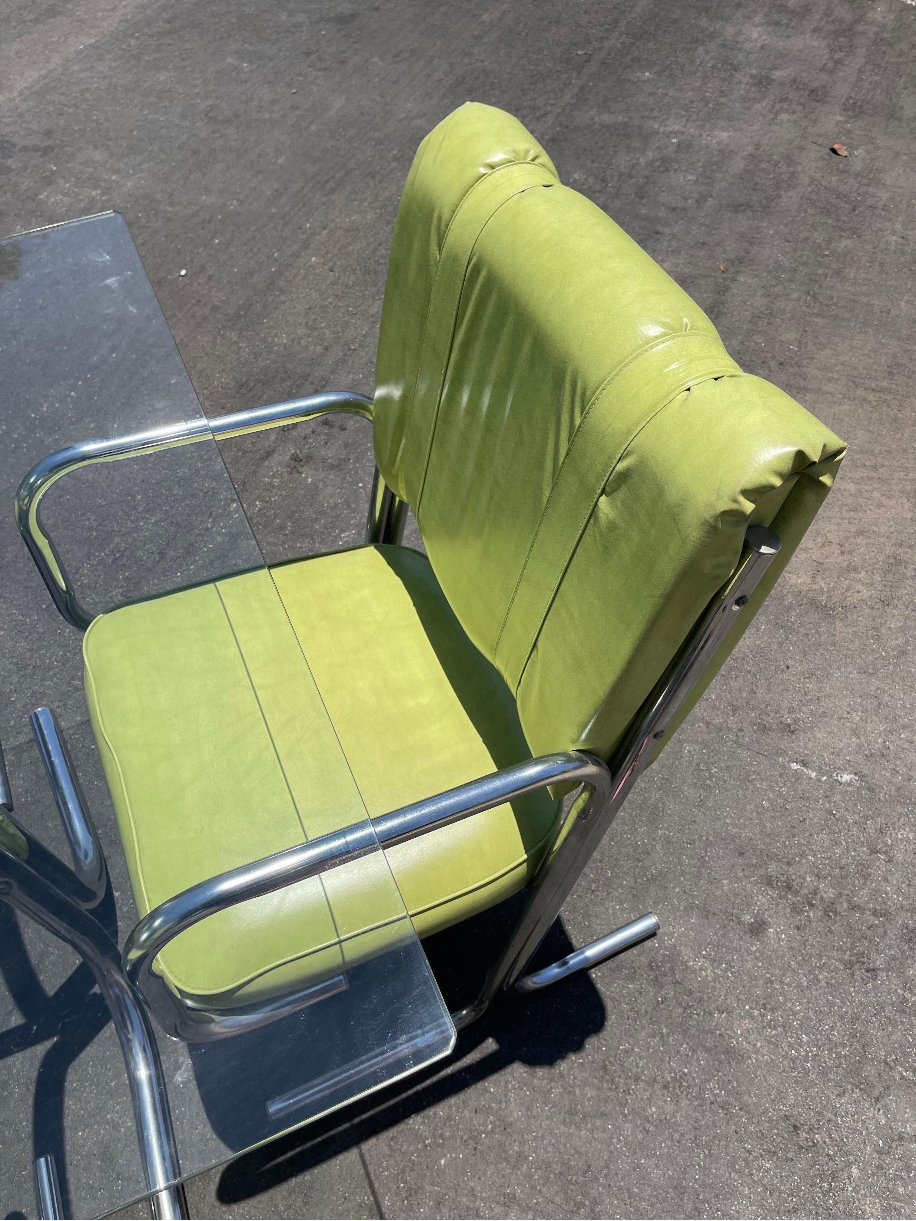 Late 20th Century Vintage 1970s Pastel Lime and Chrome Tubular Dining Set