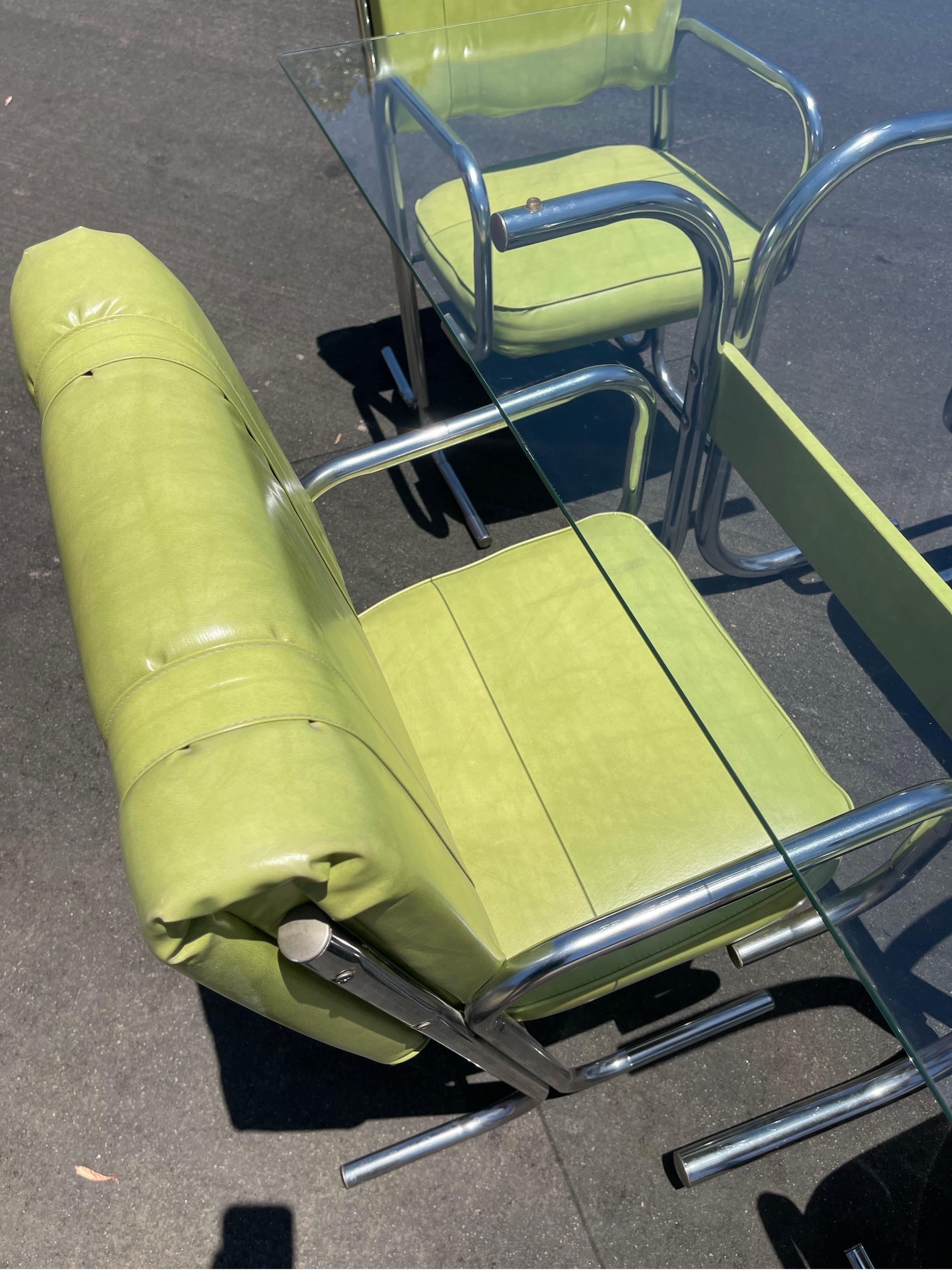 Vintage 1970s Pastel Lime and Chrome Tubular Dining Set 1