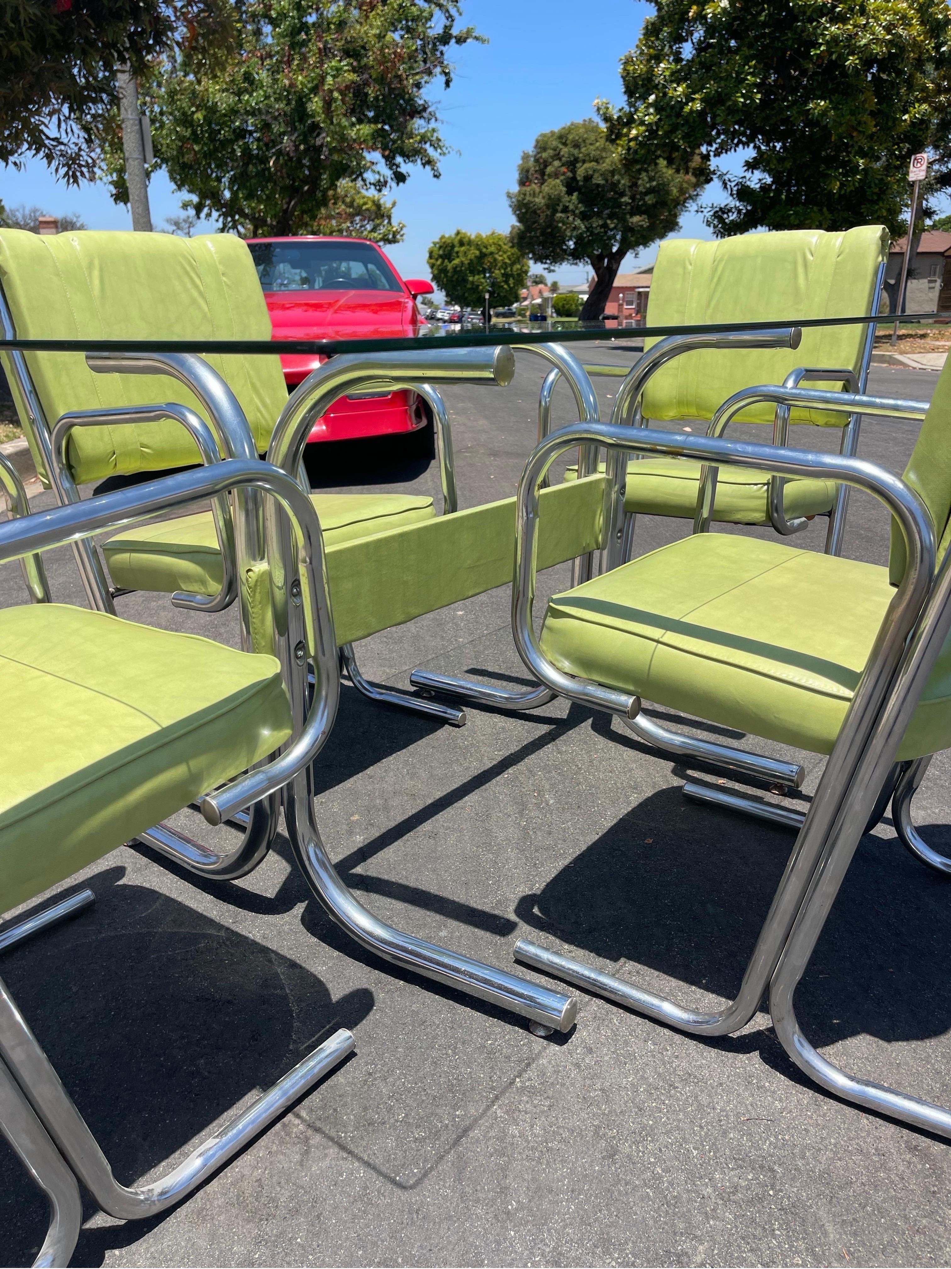 Vintage 1970s Pastel Lime and Chrome Tubular Dining Set 3
