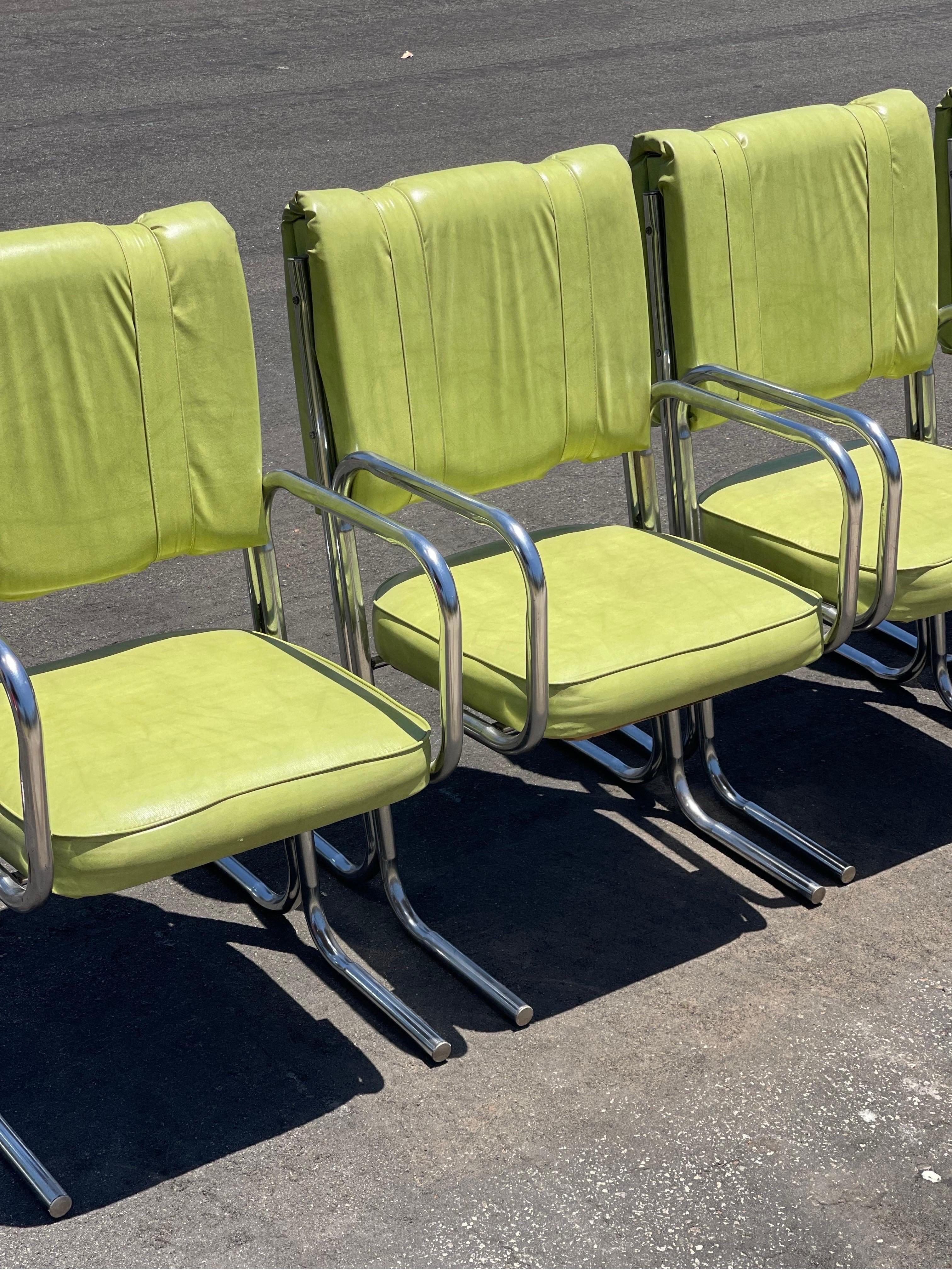 Vintage 1970s Pastel Lime and Chrome Tubular Dining Set 4