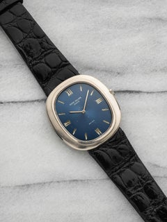 Patek Philippe Grand Ellipse 3589 vintage des années 1970, en or blanc 18 carats, cadran bleu Beyer, automatique, 33 mm
