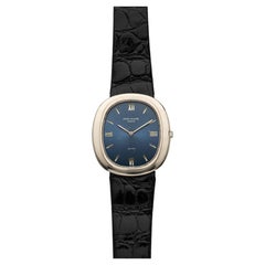 Patek Philippe Grand Ellipse 3589 vintage des années 1970, en or blanc 18 carats, cadran bleu Beyer, automatique, 33 mm