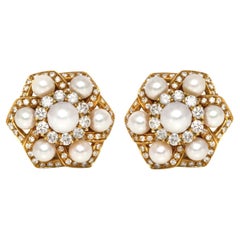 Vintage 1970s Pearl and 5.00 Carat Diamond Earrings