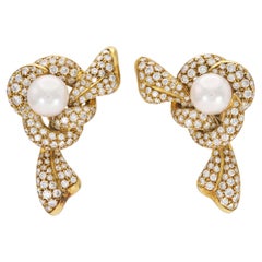 Vintage 1970s Pearl and Diamond Knot Earrings