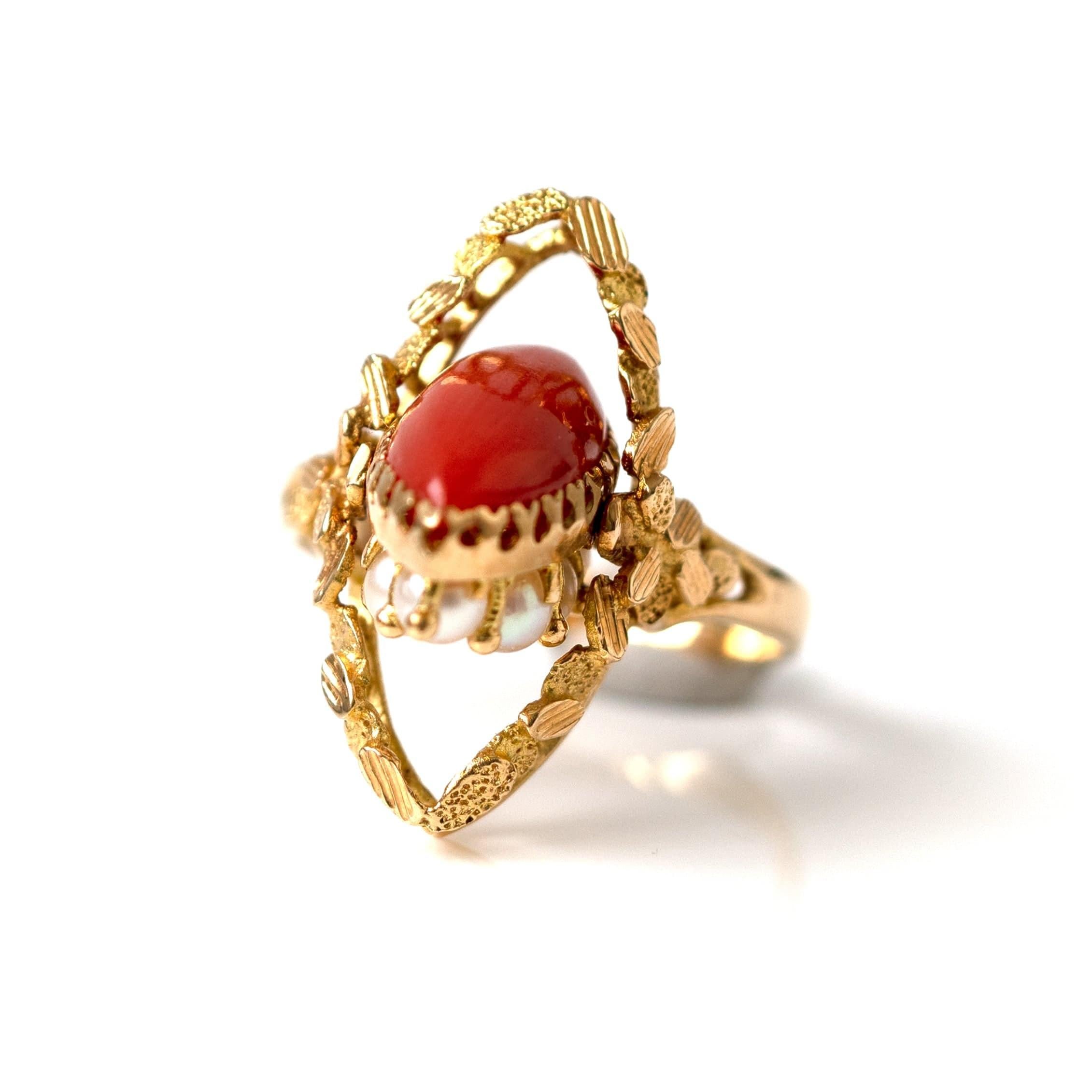 pearl and coral ring