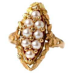 Vintage 1970s Pearl Coral Swivel 18ct Gold Ring