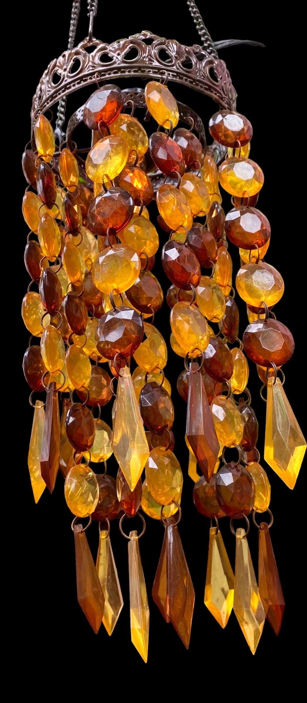 Vintage 1970s Pendant Chandelier Gold and Amber In Good Condition In New Orleans, LA