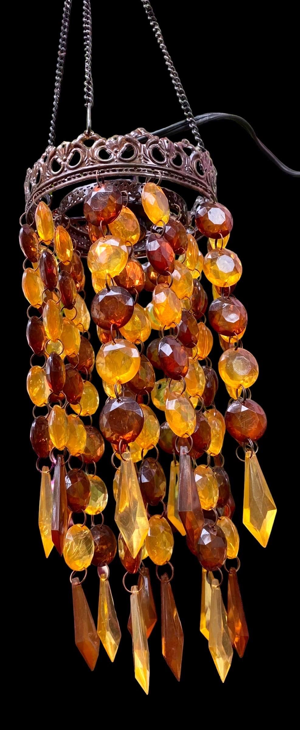 Lucite Vintage 1970s Pendant Chandelier Gold and Amber