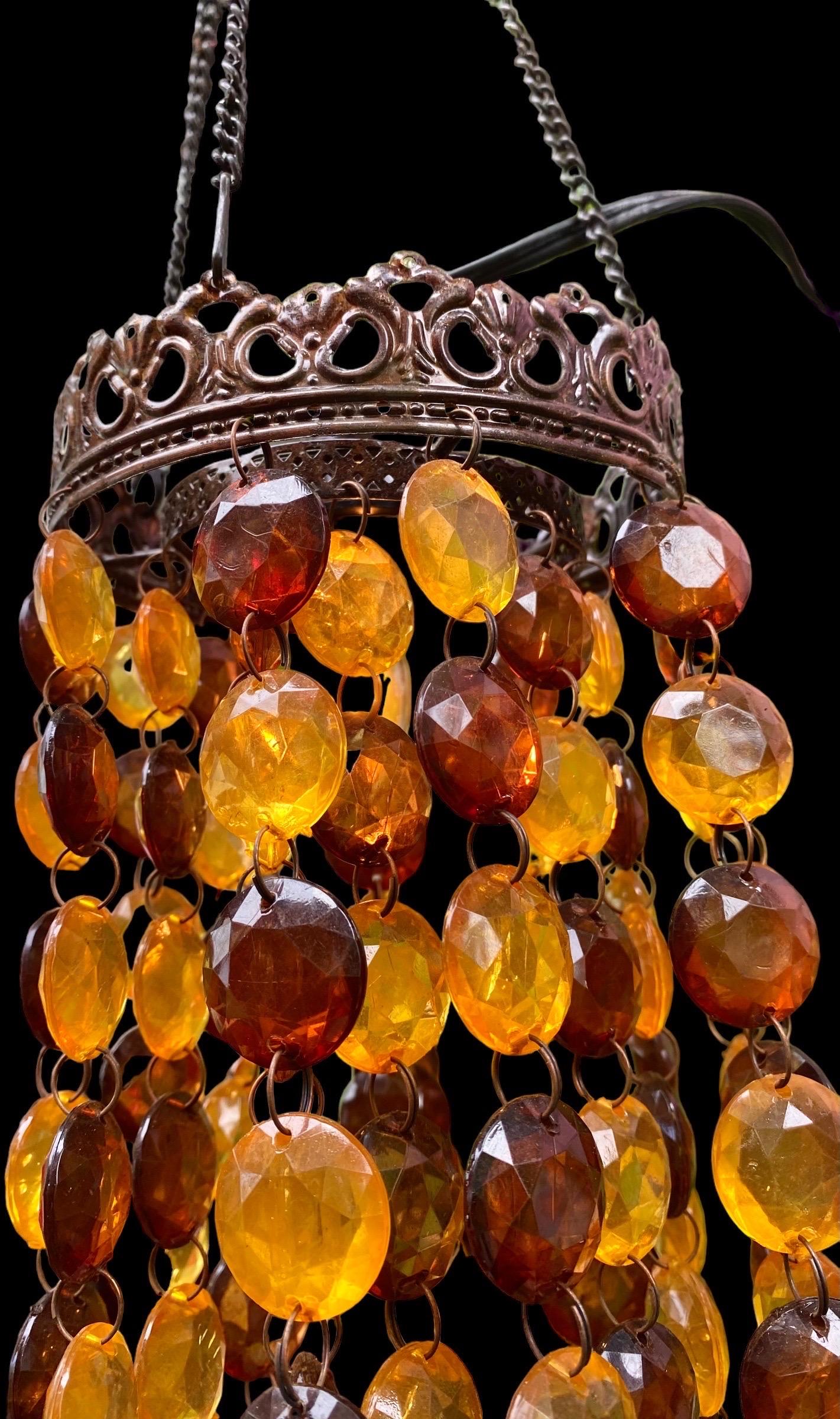 Vintage 1970s Pendant Chandelier Gold and Amber 1