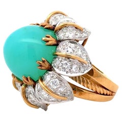 Vintage 1970's Peruvian Opal & Diamond 18k Gold Cocktail Ring
