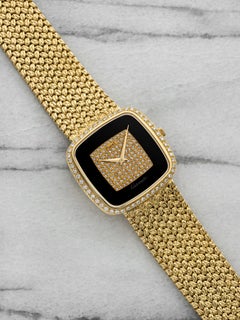 Vintage 1970s Piaget 12775D2 18K YG Onyx Pave Diamond Dial Automatic 31 mm