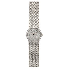 Vintage 1970s Piaget 18K WG 9706 D2 Manual Pavé Diamond & Emerald 24mm