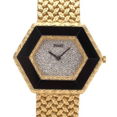 Vintage 1970s Piaget 18KT Gold Onyx Diamond Watch Ref. 9523