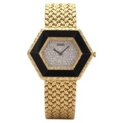 Vintage 1970s Piaget 18KT Gold Onyx Diamond Watch Ref. 9523