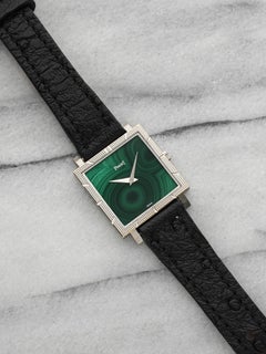 Vintage 1970s Piaget 937 Square Hobnail 18K WG Malachite Dial Manual 30mm