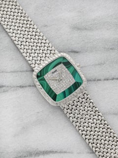 Vintage 1970 Piaget Classic 18K WG 9772 D2 Manuel Malachite Diamants 30mm