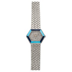 Vintage 1970s Piaget Hexagonal Dress 18K WG Manual Pavé Dial 30mm