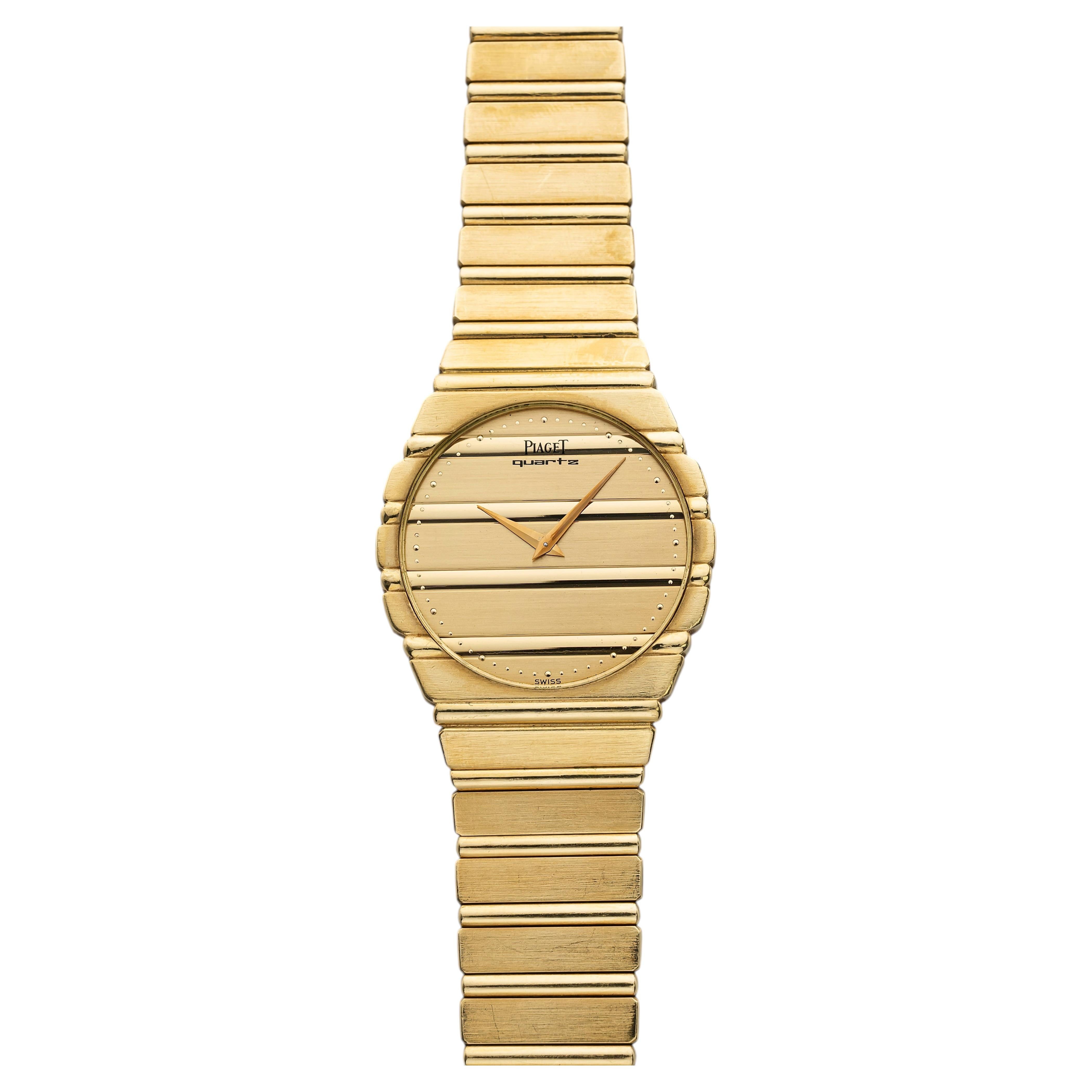 Vintage 1970s Piaget Polo 7661 C701 18K Yellow Gold Quartz 34mm For Sale