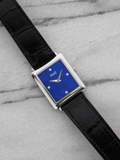 Vintage 1970s Piaget Tank 18K WG 9254 Manual Lapis Lazuli Diamond 24mm