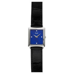 Vintage 1970s Piaget Tank 18K WG 9254 Manual Lapis Lazuli Diamond 24mm