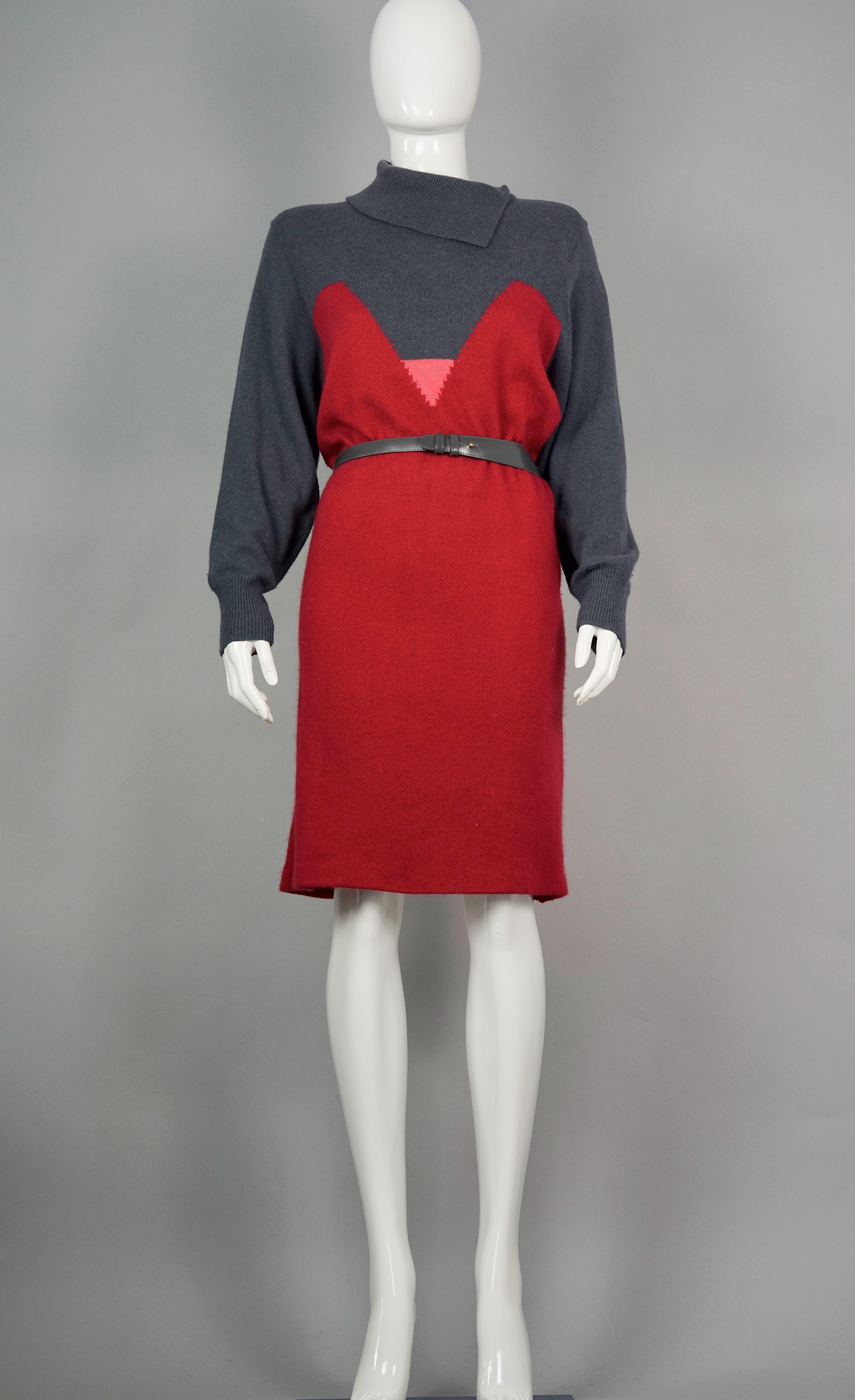 Vintage 1970s PIERRE CARDIN Mod Knit Belted Dress

Measurements taken laid flat, please double bust, waist and hips:
Shoulder: 18.11 inches (46 cm)
Sleeves: 24.40 inches (62 cm)
Bust: 26.77 inches (68 cm)
Waist: 18.50 inches (47 cm)
Hips: 18.89