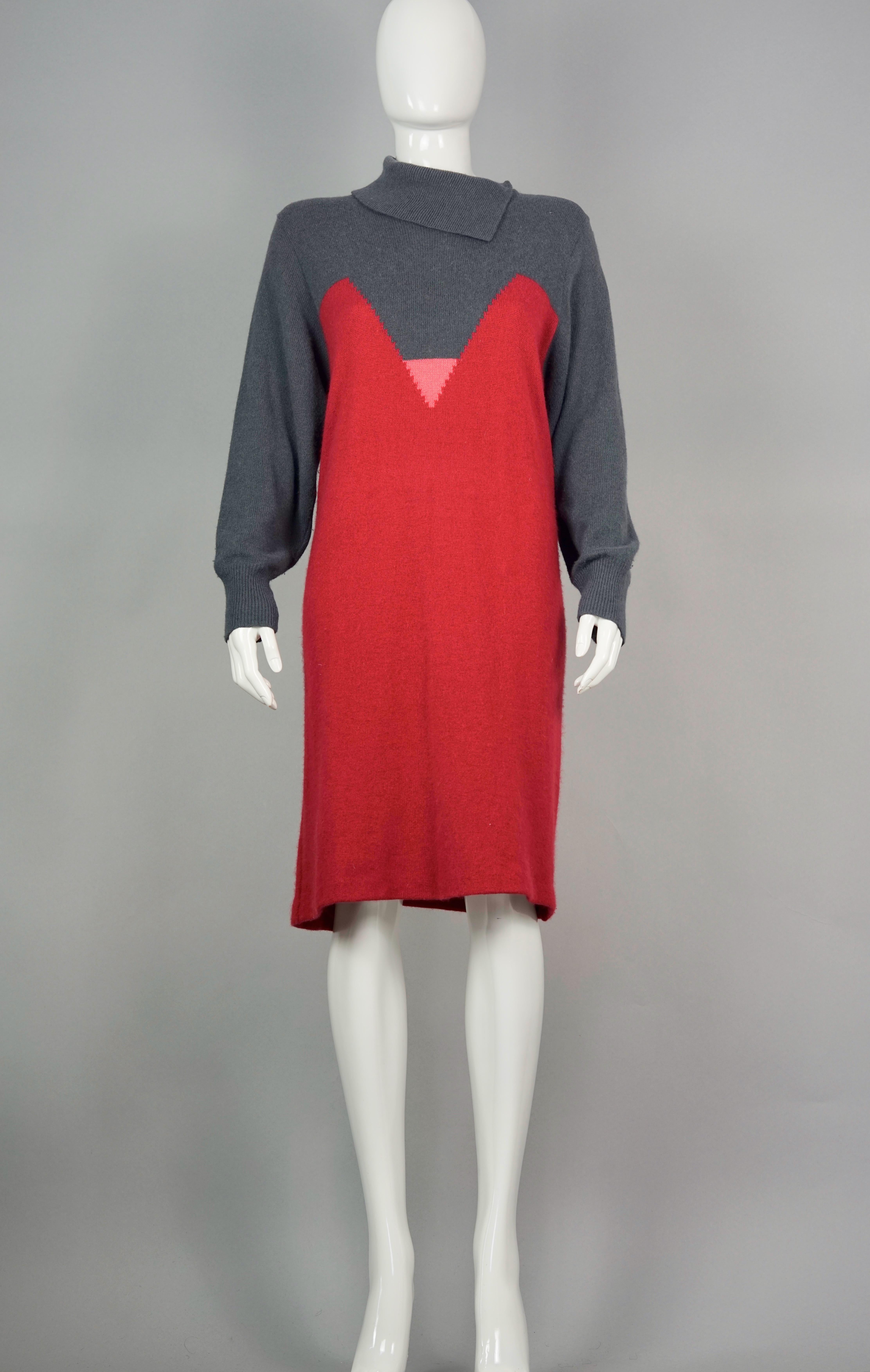 Brown Vintage 1970s PIERRE CARDIN Mod Knit Belted Dress