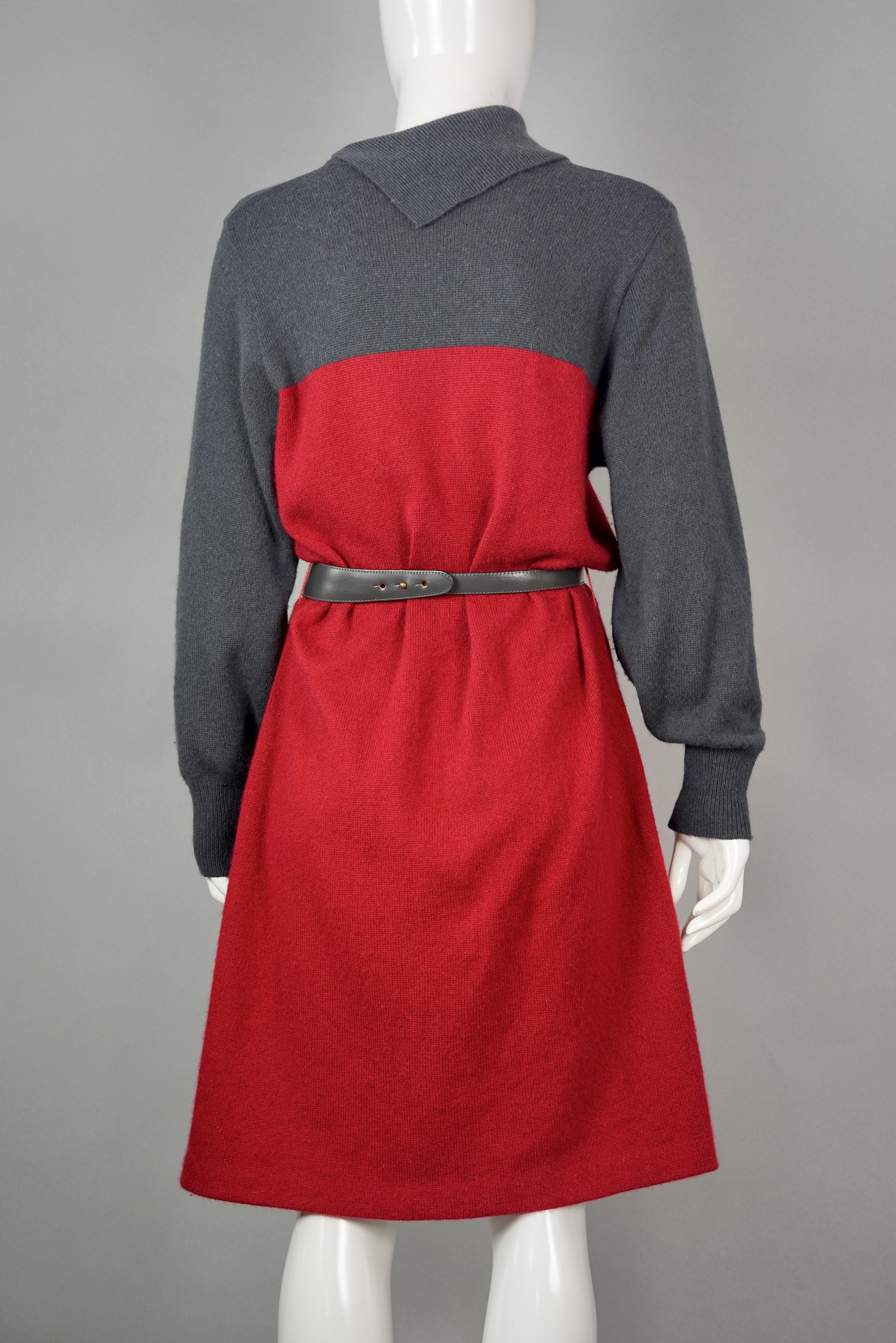 Vintage 1970s PIERRE CARDIN Mod Knit Belted Dress 2