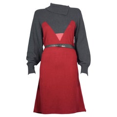 Vintage 1970s PIERRE CARDIN Mod Knit Belted Dress