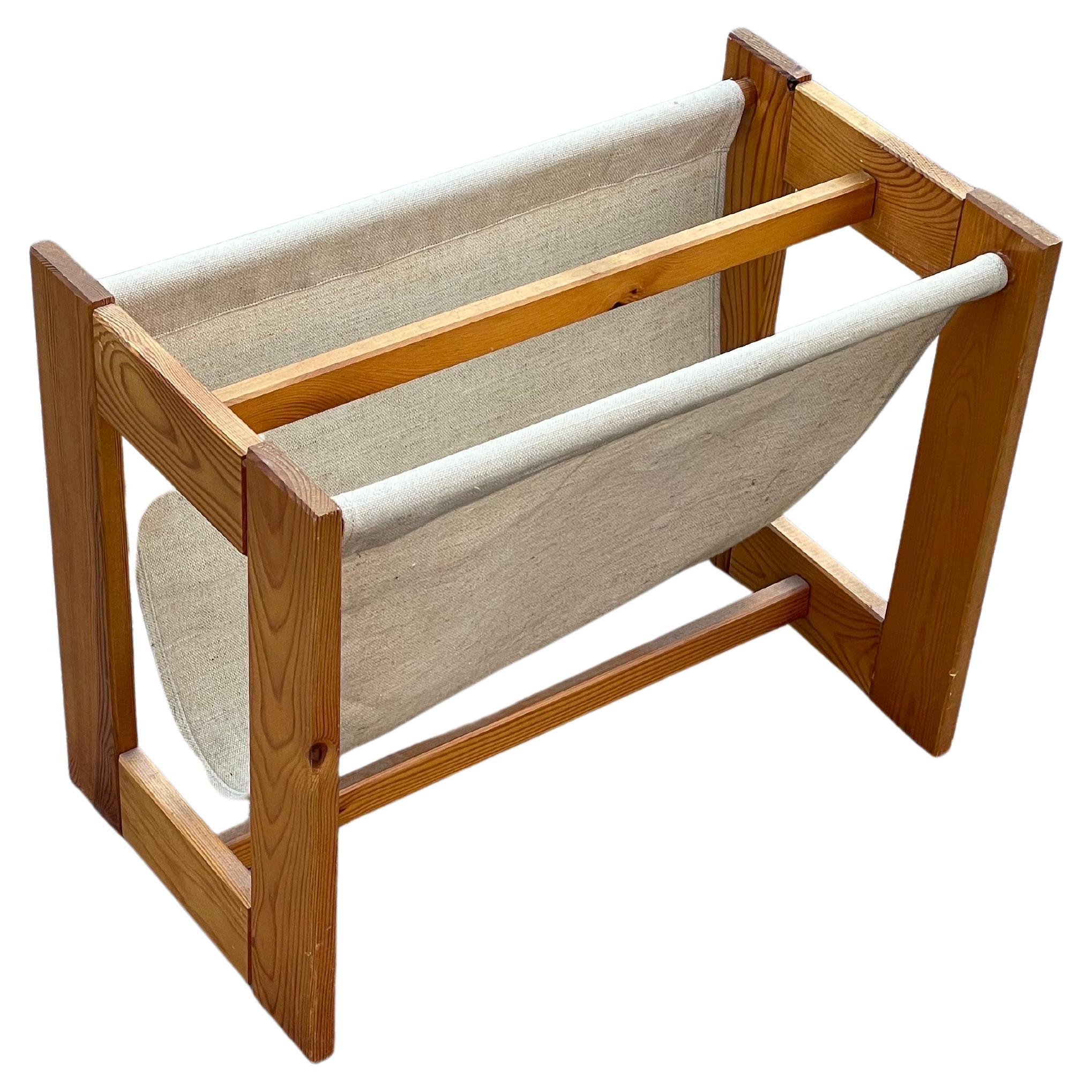 Vintage 1970s Pine and Canvas Magazine Rack, Denmark