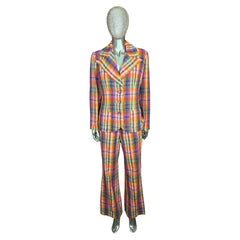 Vintage 1970s Pink Purple Green Plaid Pant Suit