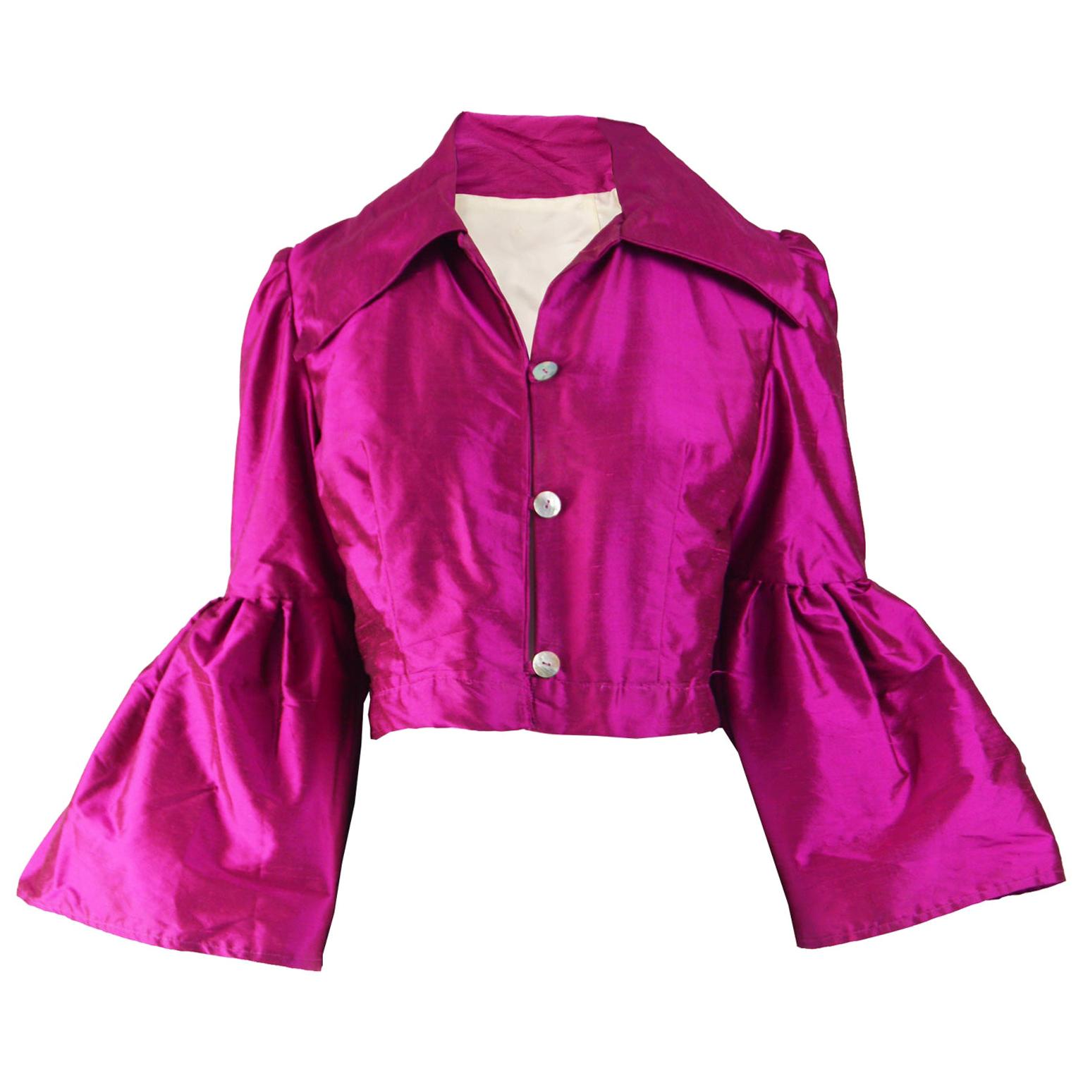 Vintage 1970s Pink Silk Bell Sleeve Jacket For Sale