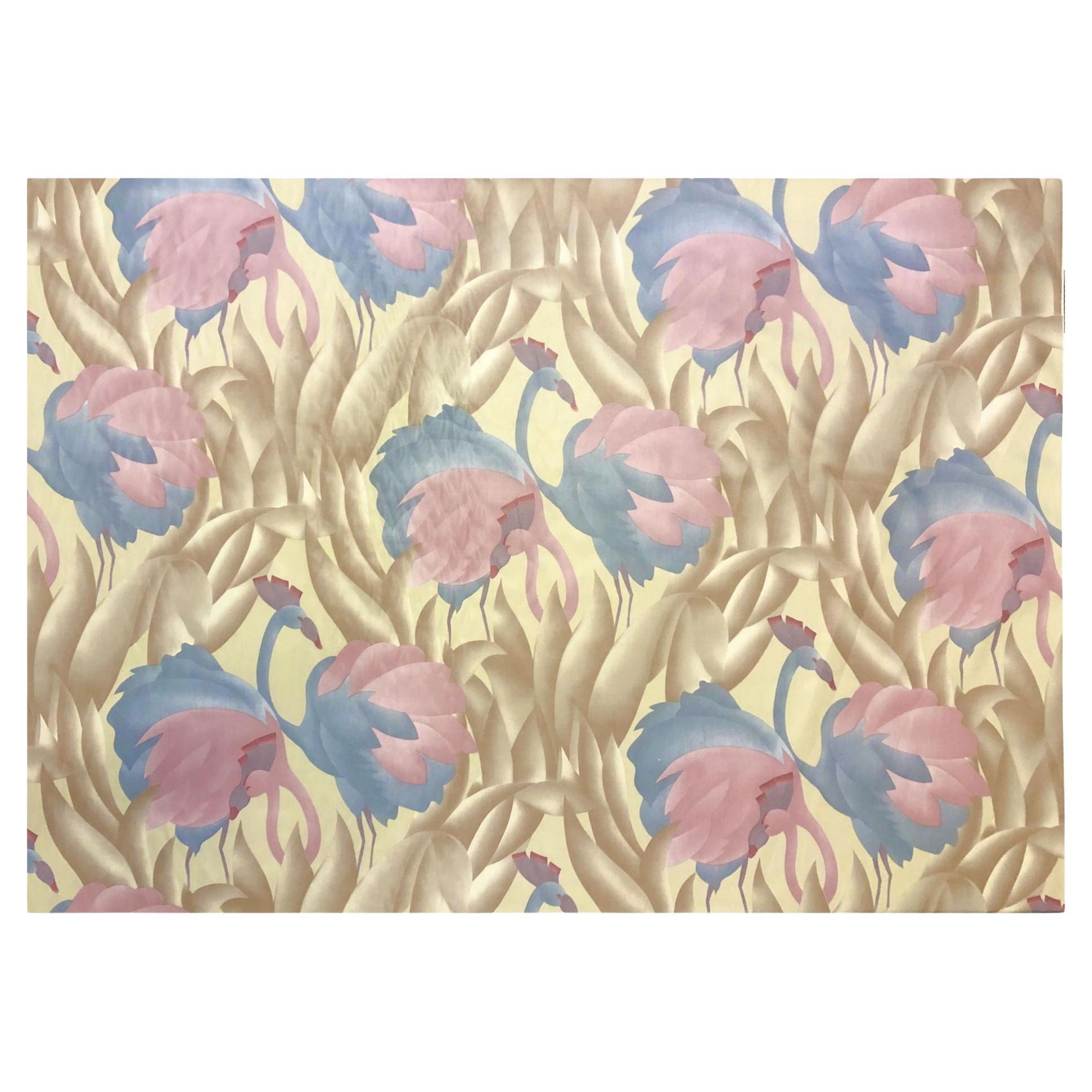 Vintage 1970's Polished Cotton Fabric w/ Tropical Flamingo design, 9 yards total For Sale