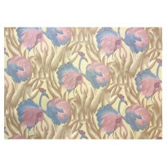 Used 1970's Polished Cotton Fabric w/ Tropical Flamingo design, 9 yards total