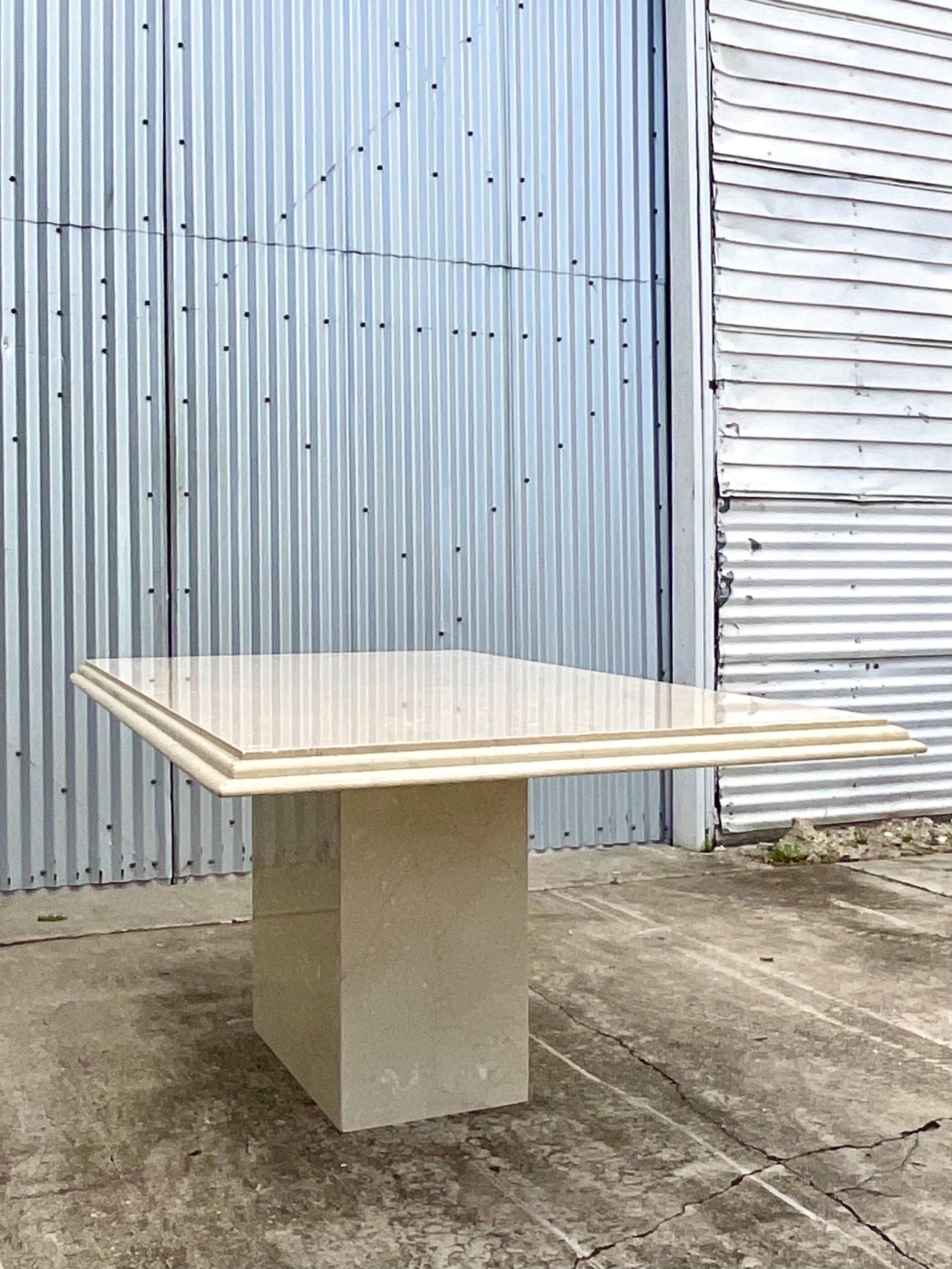 Vintage 1970s Polished Travertine Beveled Edge Dining Table 5