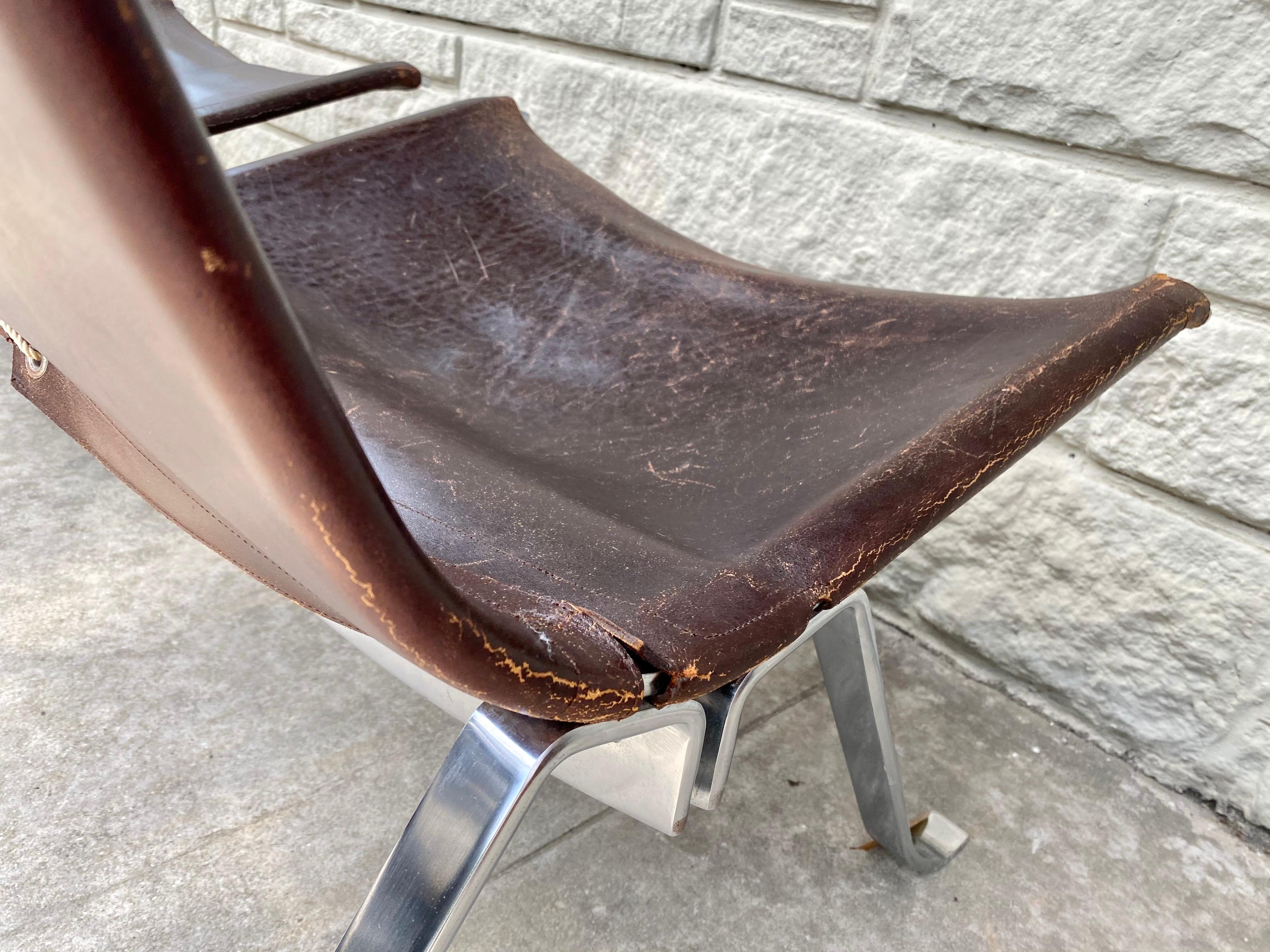 Vintage 1970s Preben Fabricius Pair Leather and Stainless Steel Lounge Chairs 5