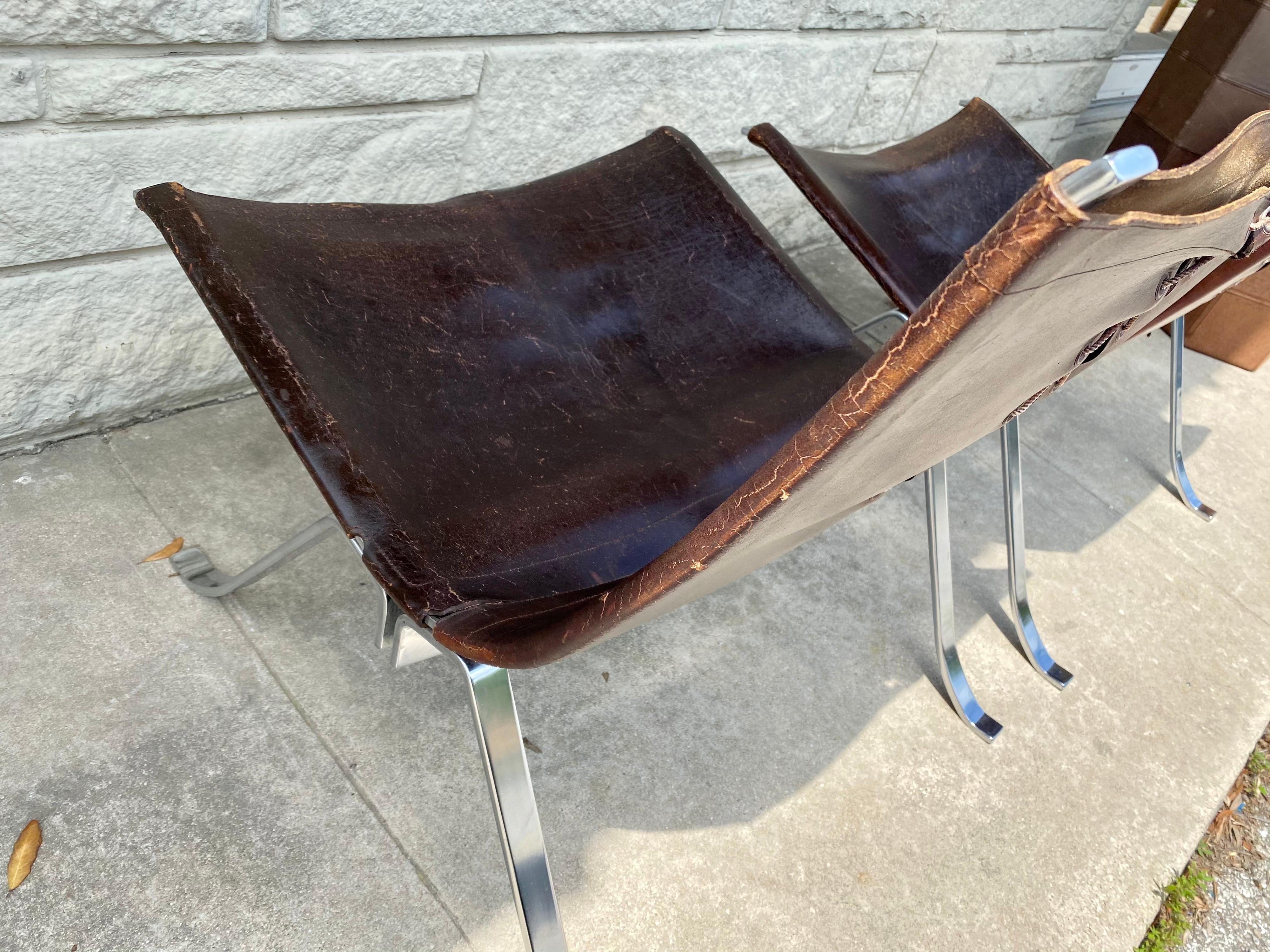 Vintage 1970s Preben Fabricius Pair Leather and Stainless Steel Lounge Chairs 8