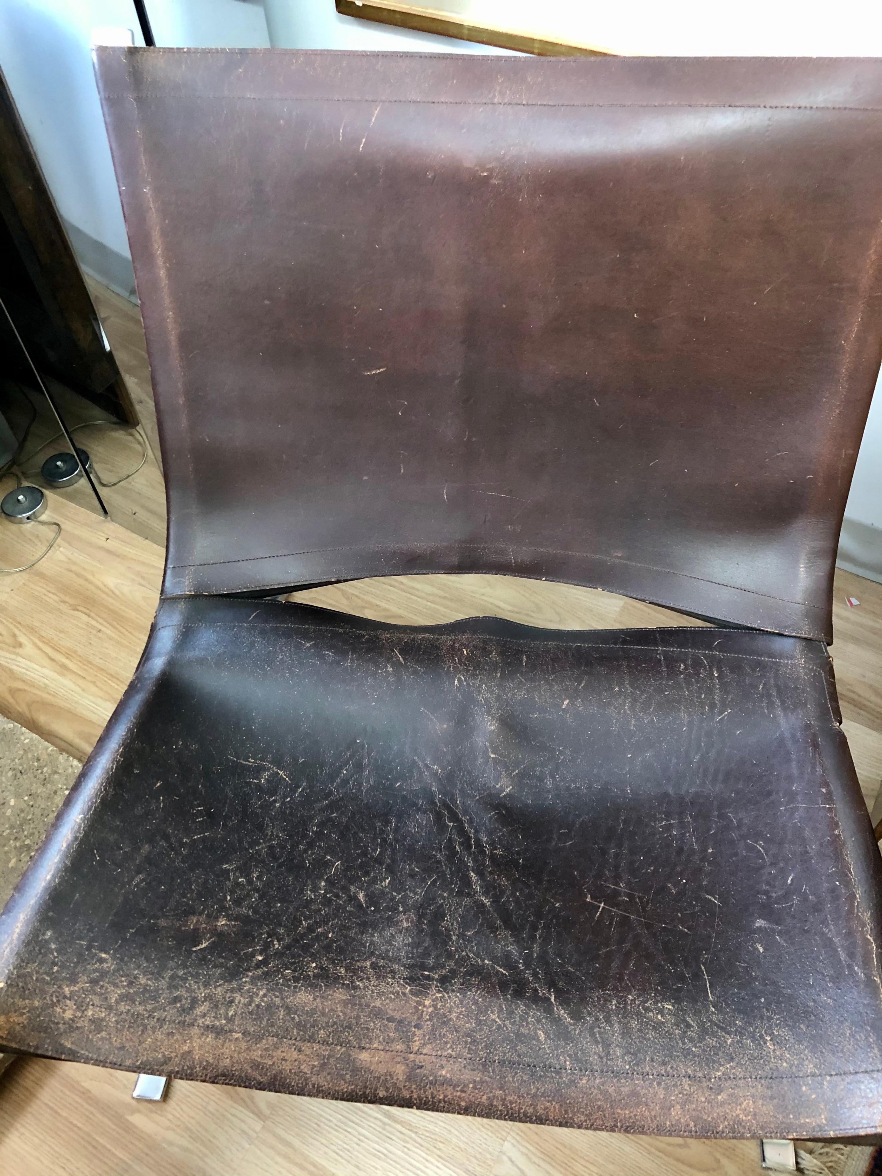 Vintage 1970s Preben Fabricius Pair Leather and Stainless Steel Lounge Chairs 12