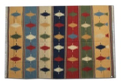 Vintage 1970s Qashqai Wool Kilim Rug, Large Multicolour Striped Flatweave