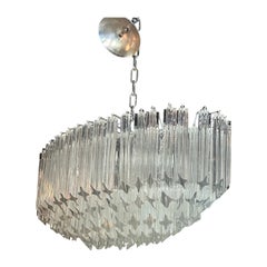 Vintage 1970s Quatrefoil Camer Murano Chandelier Italian Glass 4 Tier Chrome