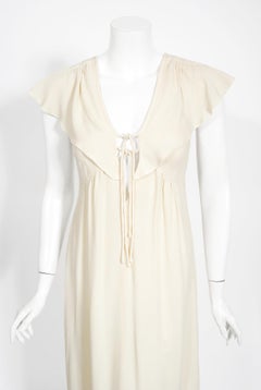 Vintage 1970's Radley of London Ivory Crepe Low-Plunge Flutter Capelet Tea Dress