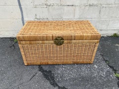 Vintage 1970s Rattan and Brass Chinoiserie Trunk