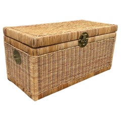 Vintage 1970s Rattan and Brass Chinoiserie Trunk 