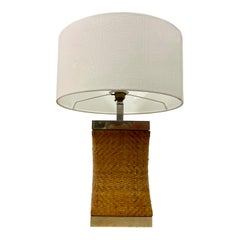 Vintage 1970s Rattan and Chrome Table Lamp