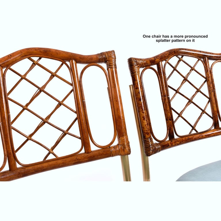 Vintage 1970s Rattan and Gold Dining Chairs with Blue Velvet Seats at ...