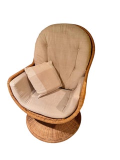 Vintage 1970s Rattan Wicker Swivel Tilt Egg Pod Chair