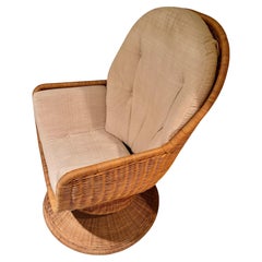 Used 1970s Rattan Wicker Swivel Tilt Egg Pod Chair