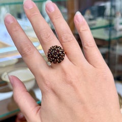 Vintage 1970's Red Garnet Cluster Ring 18k Yellow Gold