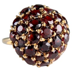Vintage 1970's Red Garnet Cluster Ring 18k Yellow Gold